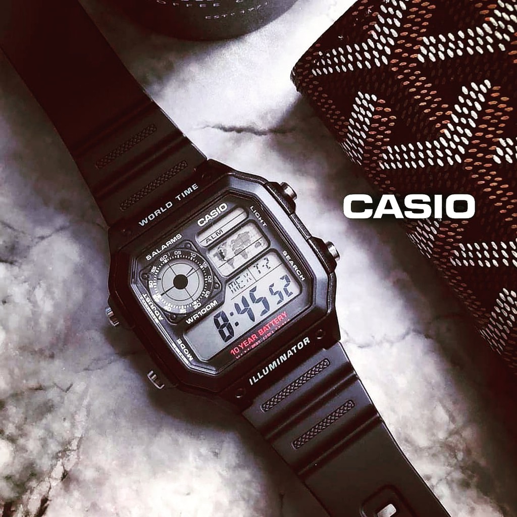 Đồng Hồ Nam Casio WorldTime AE-1200WH-1AVDF Chính Hãng | Casio AE-1200WH-1A Pin 10 Năm Dây Nhựa