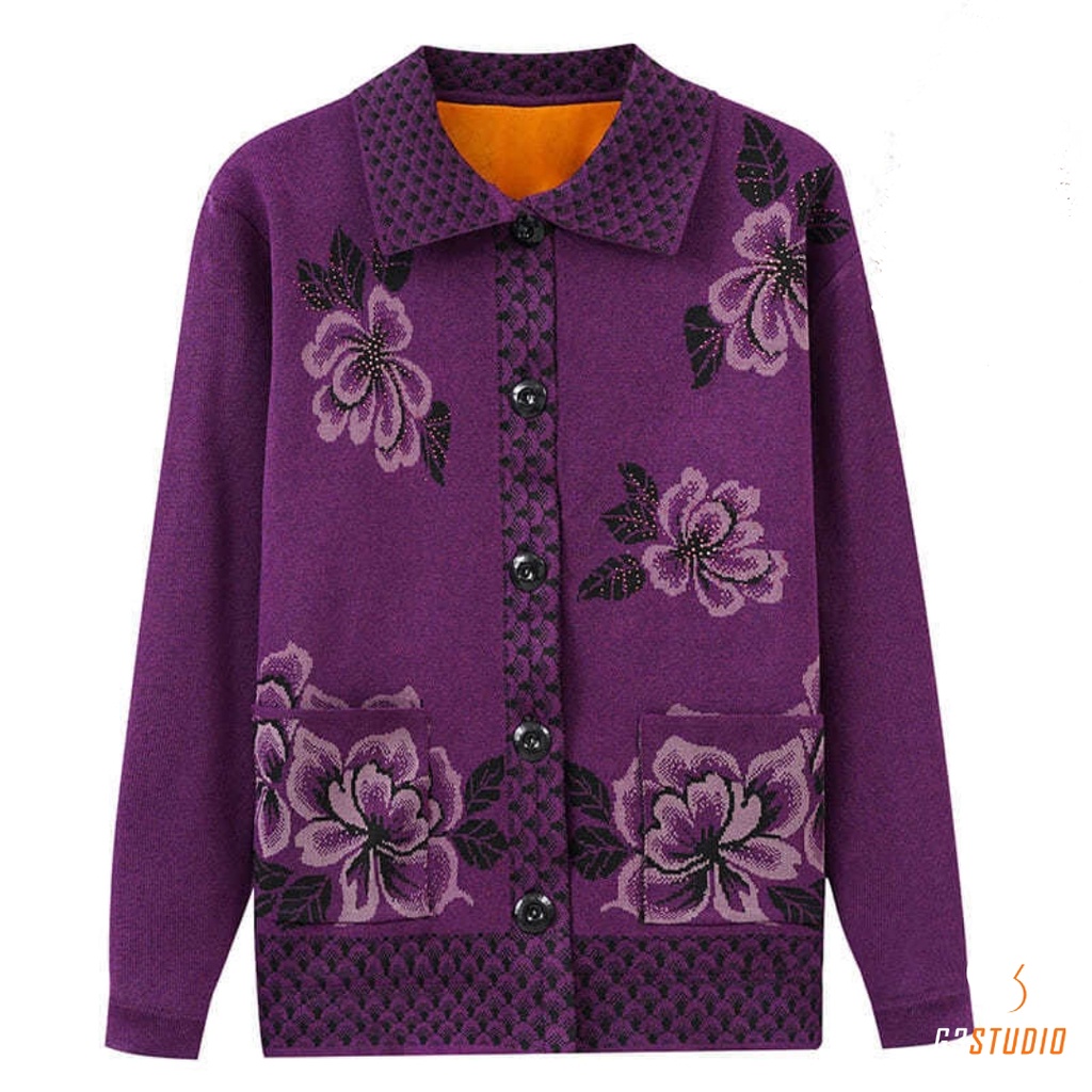 Áo khoác len ấm cho người già cao tuổi_ áo len trung niên cổ bẻ sang trọng cho bà | BigBuy360 - bigbuy360.vn