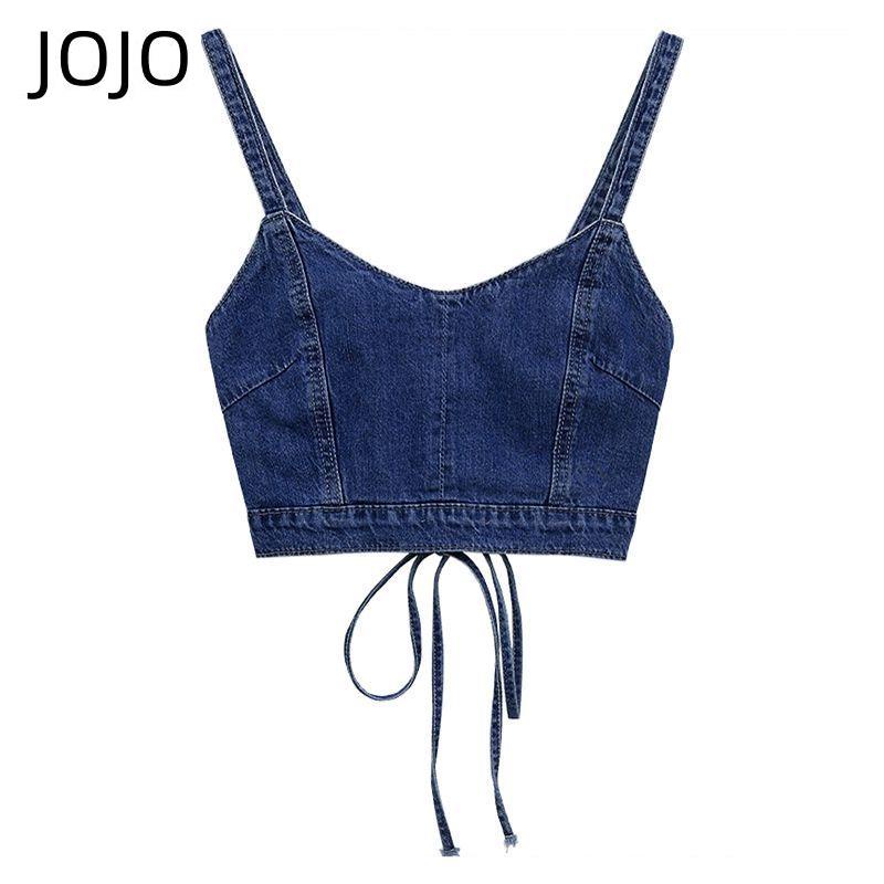 Áo Denim Hai Dây Cột Dây Sau Lưng Dáng Ôm Thời Trang Mùa Hè Quyến Rũ Cho Nữ