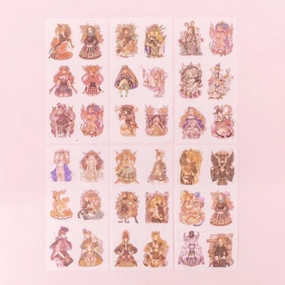 Set 6 tấm sticker theo chủ đề hoa, cô gái vintage, con dấu, đồ ăn
