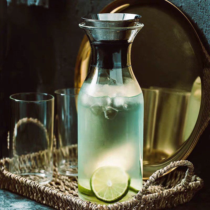 (SẴN) Bình detox dáng trụ, bình rót rượu vang decanter - thủy tinh chịu nhiệt cao cấp Borosilicate k chì