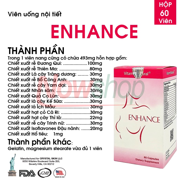 Viên Uống Nở Ngực Làm Tăng Kích Thước Vòng 1 An Toàn Hiệu Quả Tại Nhà Vitamin Natural Enhance USA Nhập Khẩu Chính Hãng