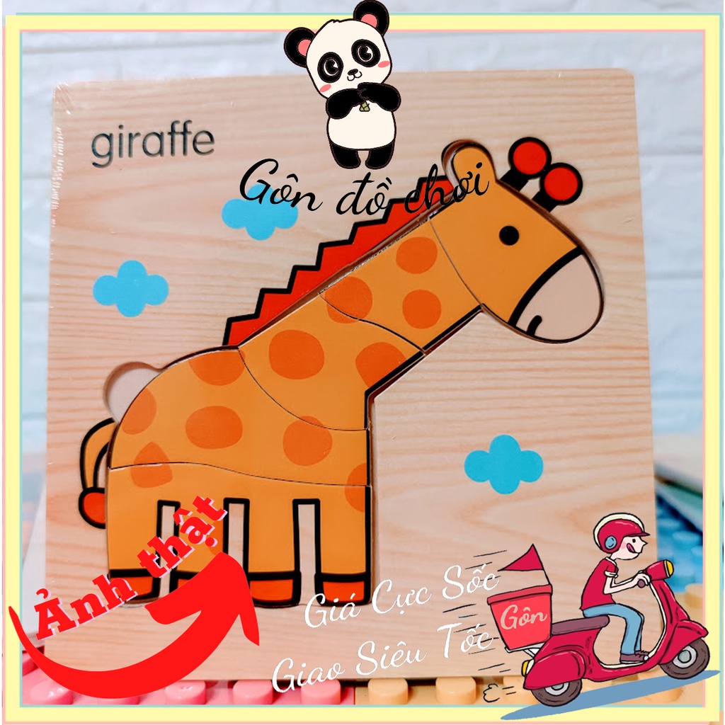 Tranh Ghép Hình Động Vật 3D Bằng Gỗ Cho Bé 15x15 cm Gôn đồ chơi