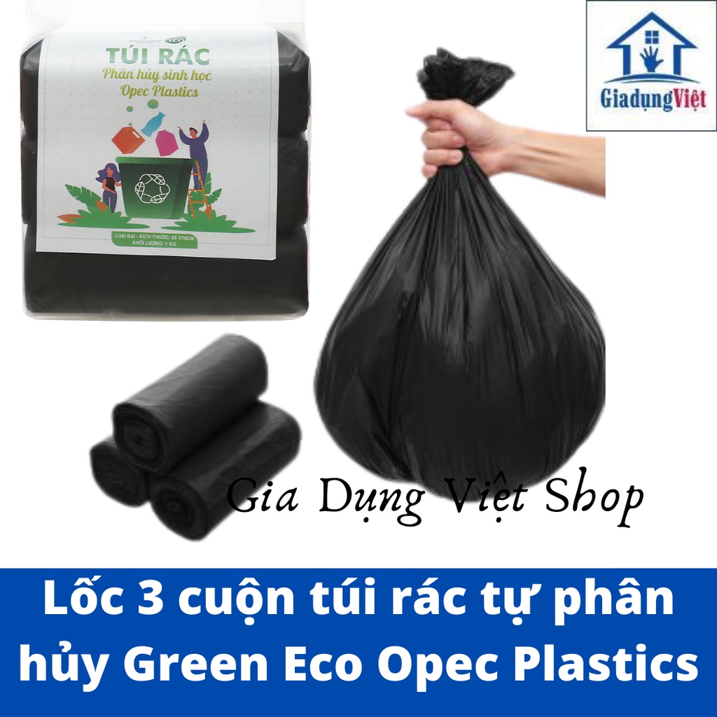 Túi 3 Cuộn (1 Kg) Túi Rác Tự Hủy Sinh Học Green Eco Opec Plastics Cao Cấp