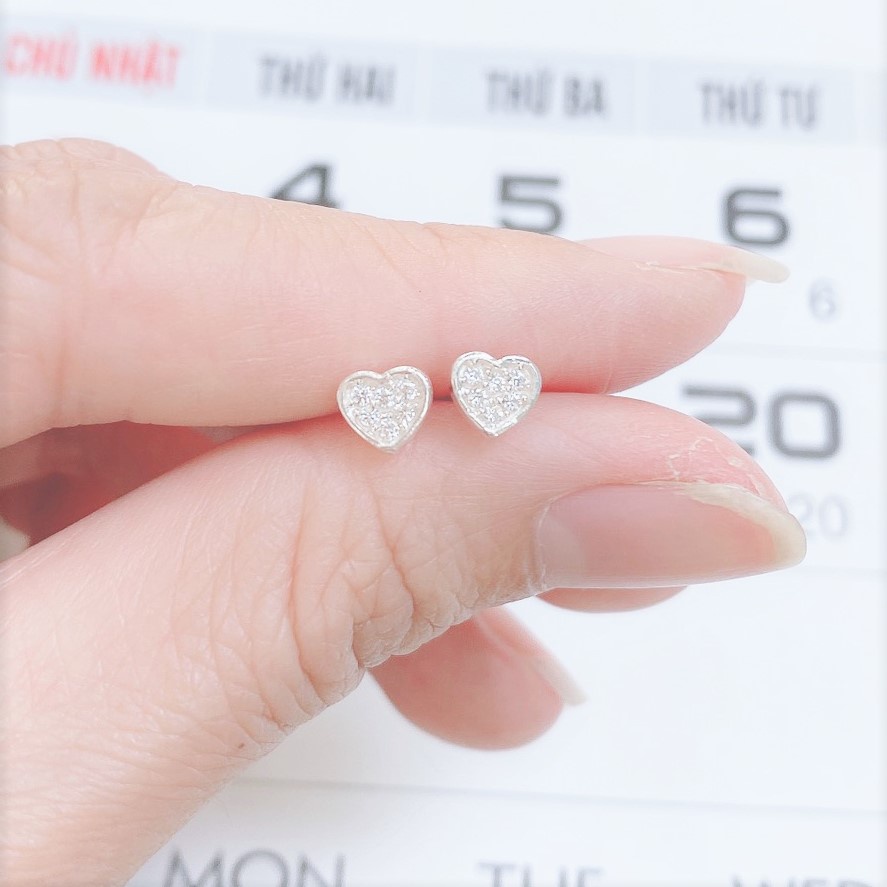 Bông tai bạc nữ hình trái tim, khuyên tai chất liệu bạc ta sang trọng