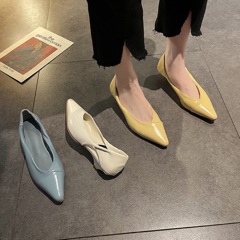 Giày búp bê mũi nhọn đế cao 3cm hở eo