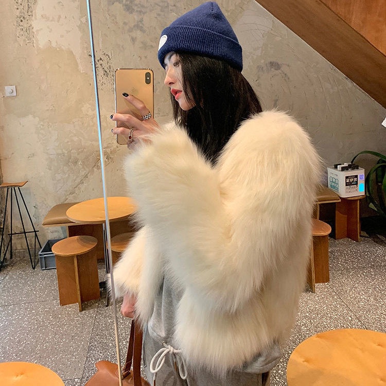 Imitation fox fur coat women's short style fashionable autumn and winter new fur coat all kinds of thin and cotton coat