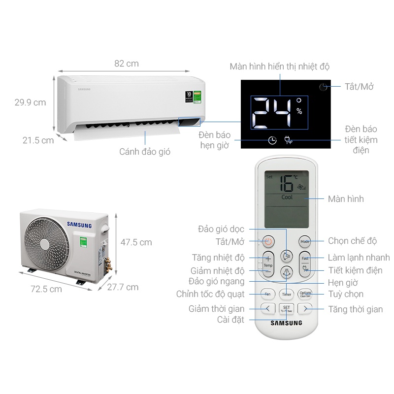 Máy lạnh Samsung Inverter 1.5 HP AR13TYHYCWKNSV 2020 - ĐIENMAYTONKHO.COM