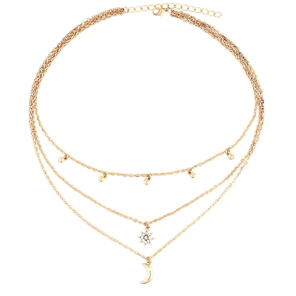 [YD]Boho Multi Layer Beads Choker Necklaces for Women Sexy Moon Fashion Pendant Vintage Necklace