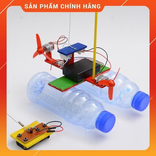 Đồ chơi khoa học STEAM tự làm tàu dạng bè chạy trên mặt nước điều khiển từ xa bằng gỗ, kích thích trí tuệ cho bé