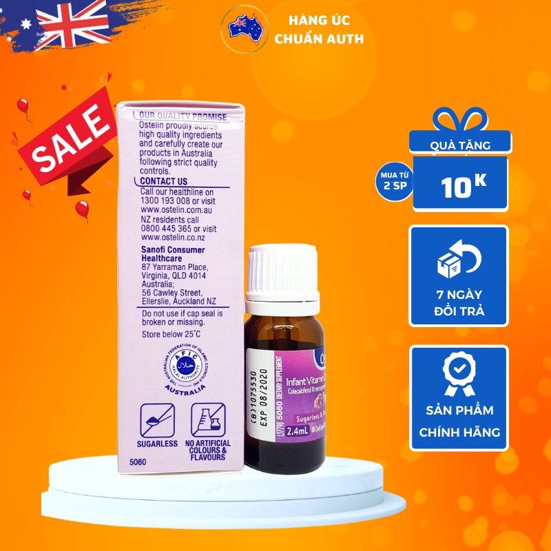 Ostelin Vitamin D3 Drops 2.4ml dạng giọt cho bé của Úc