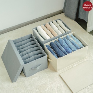 Thùng đựng đồ chia ngăn có nắp đậy Ehome, thùng vải thông minh bảo quản quần áo gọn gàng, ngăn nắp