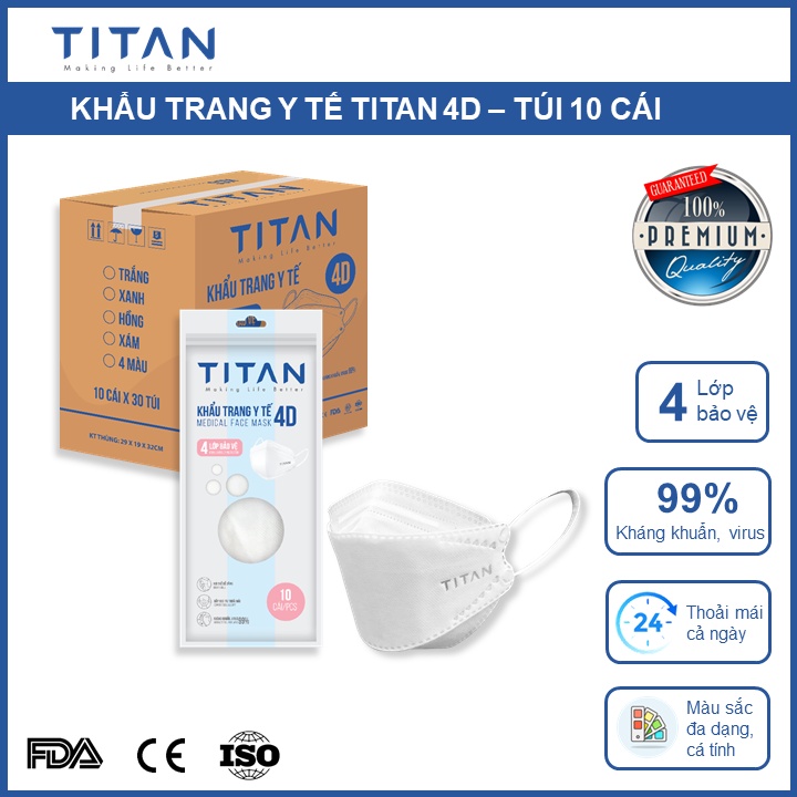 THÙNG 30 Hộp 4D (KF94) - TITAN - Khẩu trang y tế cao cấp 4 lớp kháng khuẩn 4D ( 10 cái/Hộp )