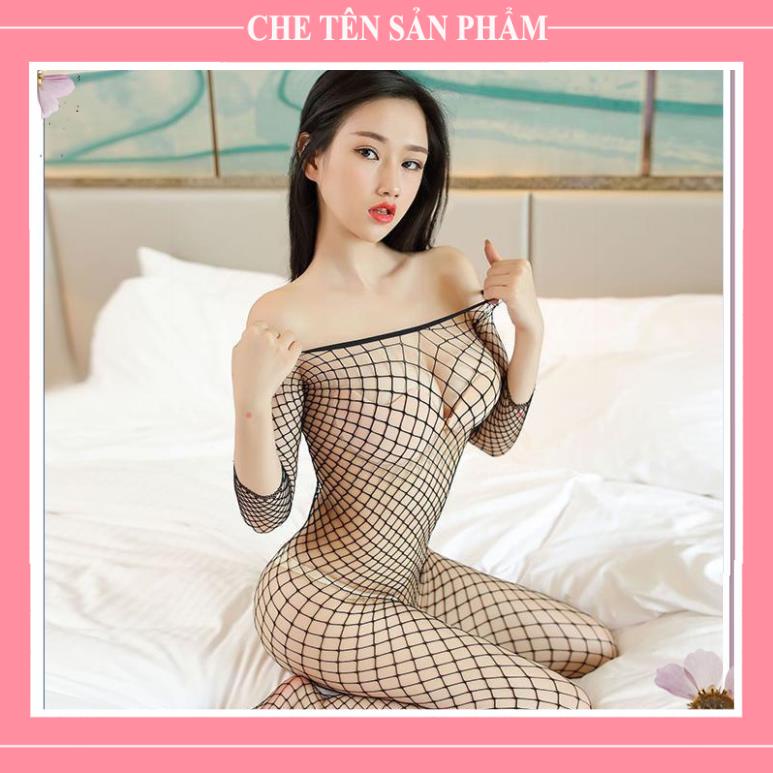 Bộ ngủ body lưới dài tay  liền thân nóng bỏng sexy, Bodystocing lưới, bodysuit ren liền tất  - QUIN BEE