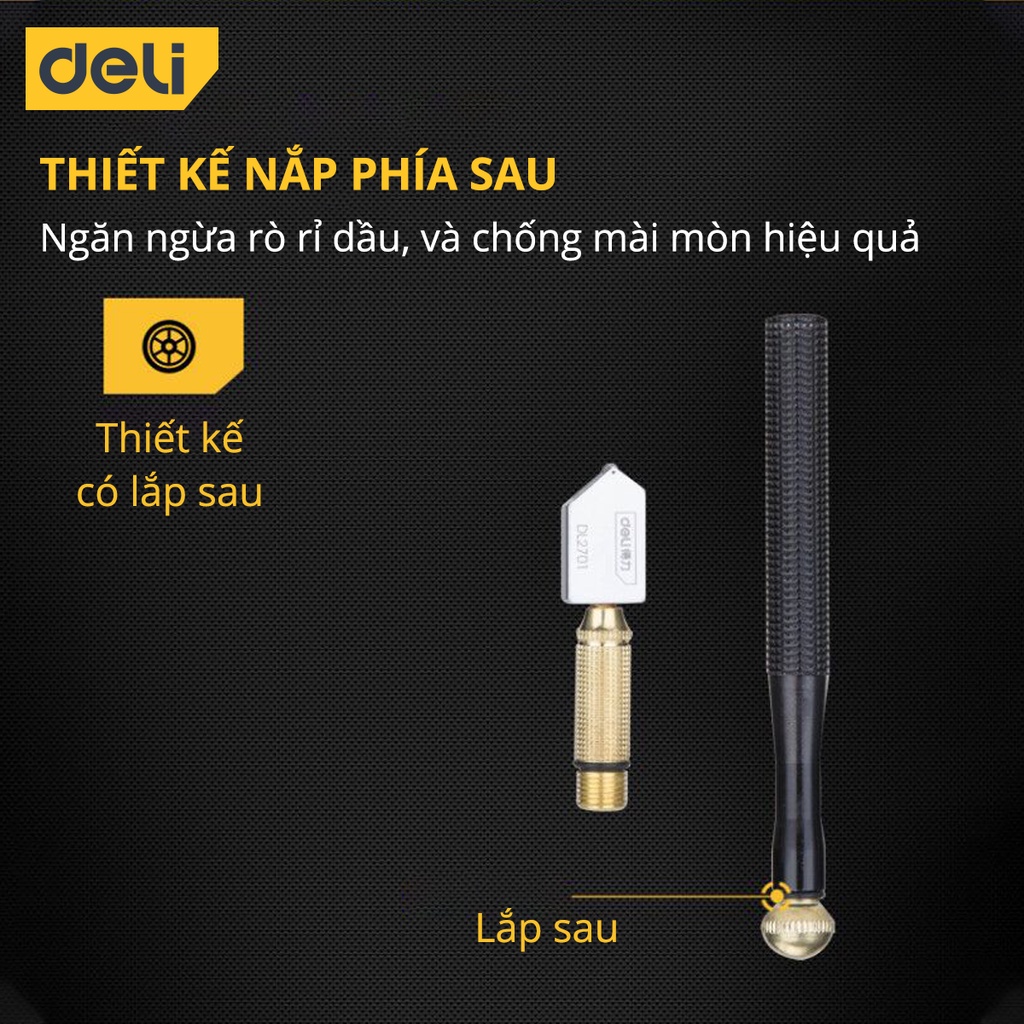 Dao Cắt Kính Thủy Tinh Deli 180mm Chất Lượng Cao - Lưỡi Dao Sắc Bén, Đường Cắt Gọn Đẹp, Thiết Kế Nhỏ Gọn - DL2701