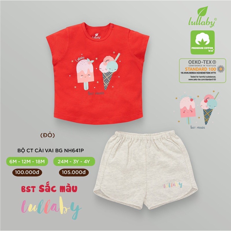 (SALE XẢ KHO ĐỒNG GIÁ 75K) Lullaby Bộ cotton cao cấp mềm thoáng mát thấm hút tốt cộc tay in hình đáng yêu cho bé gái