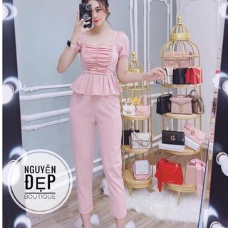 Váy đầm nữ sét bộ đồ nữ cổ vuông nhúm eo siêu xinh Amee