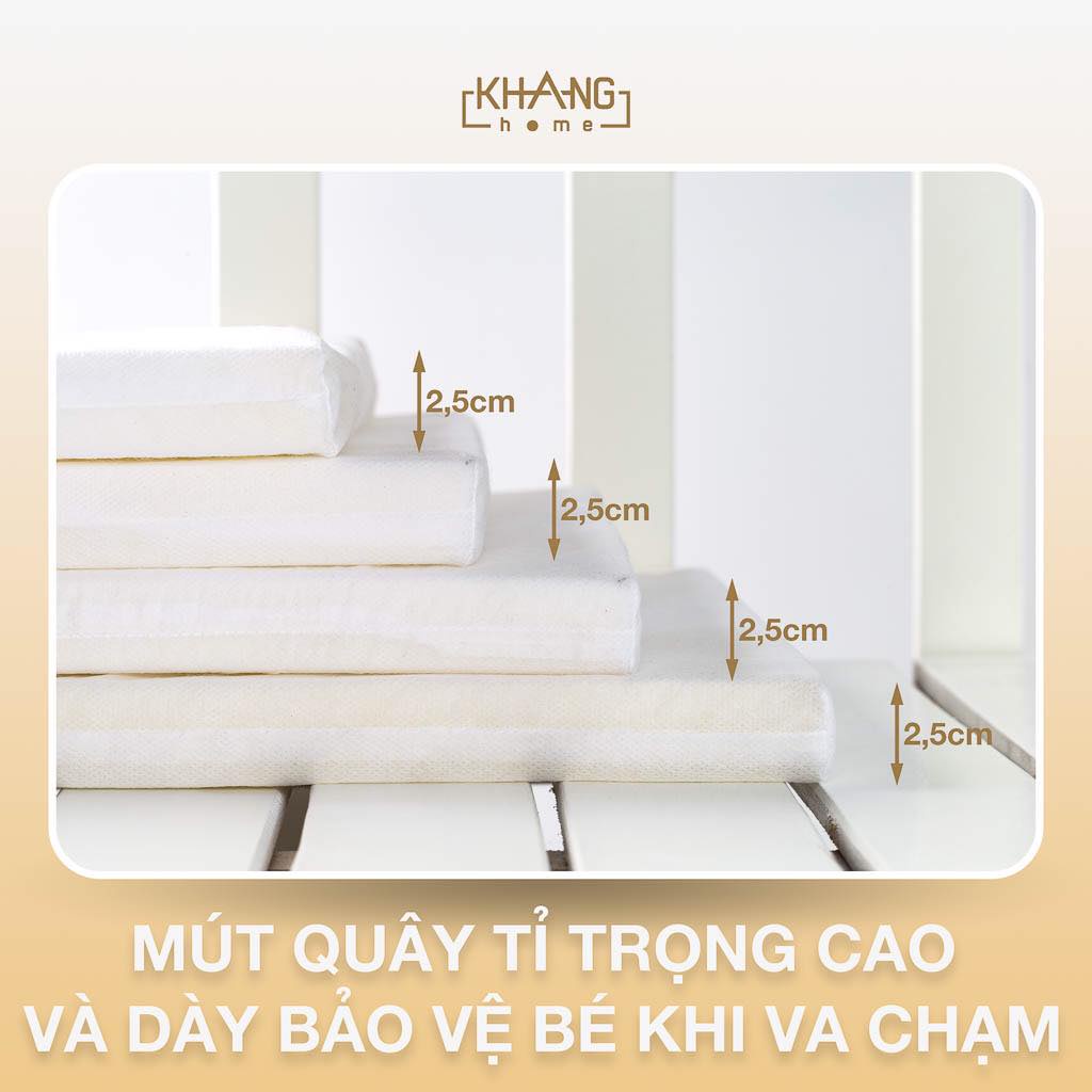 Bộ 4 Miếng Quây Cũi Chần Bông Vải Cotton Lót Lưới Khang Home