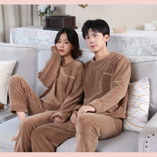 Set Pijama Áo Dài Tay + Quần Dài Chất Nhung Dày Dặn Thời Trang Dành Cho Cặp Đôi