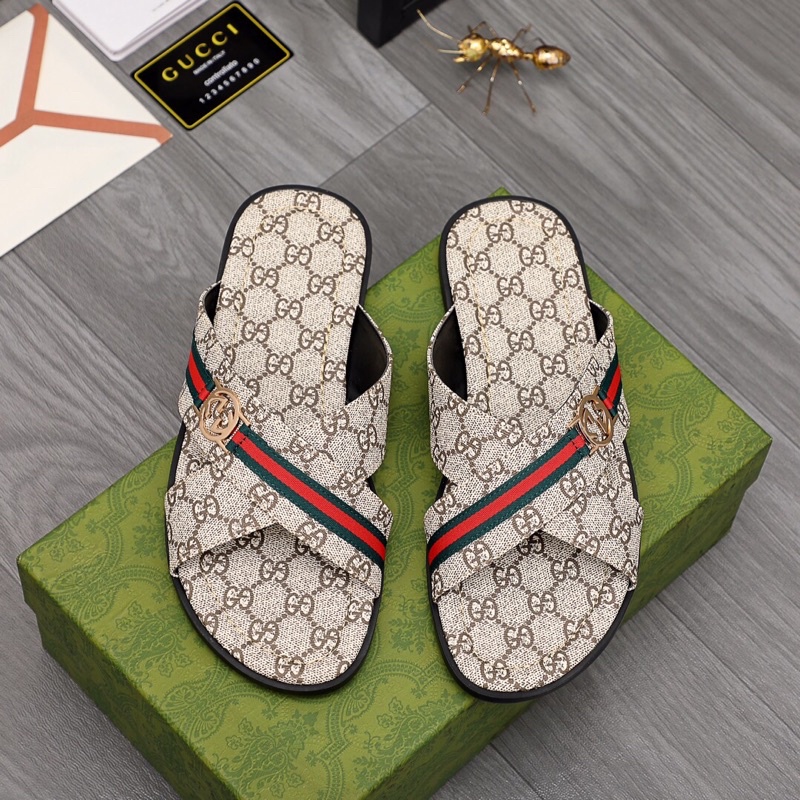 Dép quai chéo cao cấp cho nam hoạ tiết thương hiệu Gucci GC/GG mẫu mới