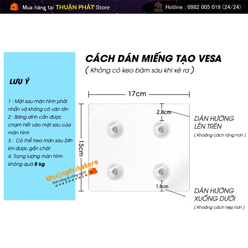 Tấm Dán Siêu Chắc Tạo Ốc VESA - Lắp Đặt Cùng Giá Treo Màn Hình Máy Tính- Dùng Cho Màn Hình 17 - 27 Inch Không Có Lỗ Ốc