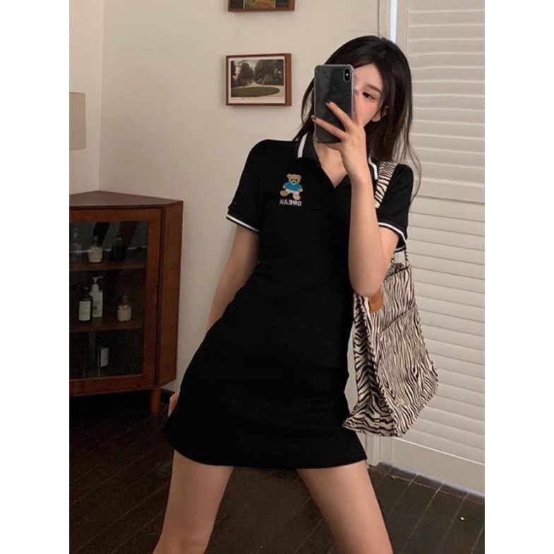 (Kho Sỉ Nam Đinh) VÁY POLO XOÈ THÊU GẤU