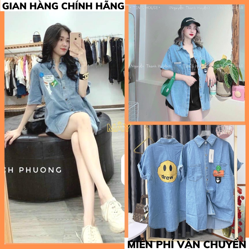 áo sơ mi jean ( áo sơ mi bò) tay ngắn, tay chữ form rộng over size , xịn xò ( hàng sẵn y hình) MÂY_1989