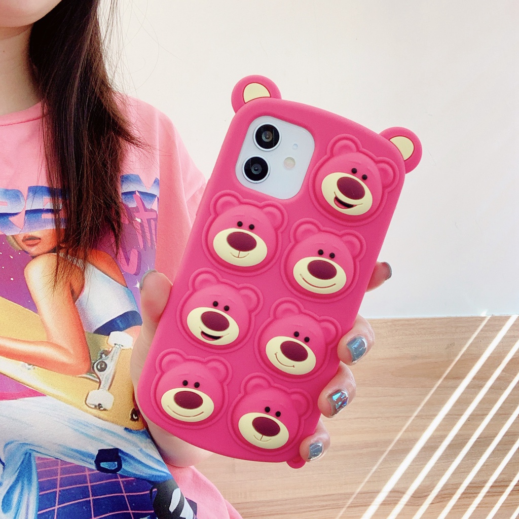 Ốp Điện Thoại Silicon Mềm Hình Gấu Và Quả Dâu Tây Dễ Thương Cho iphone 12 pro max 11 pro max xs max xr x 7 8 plus