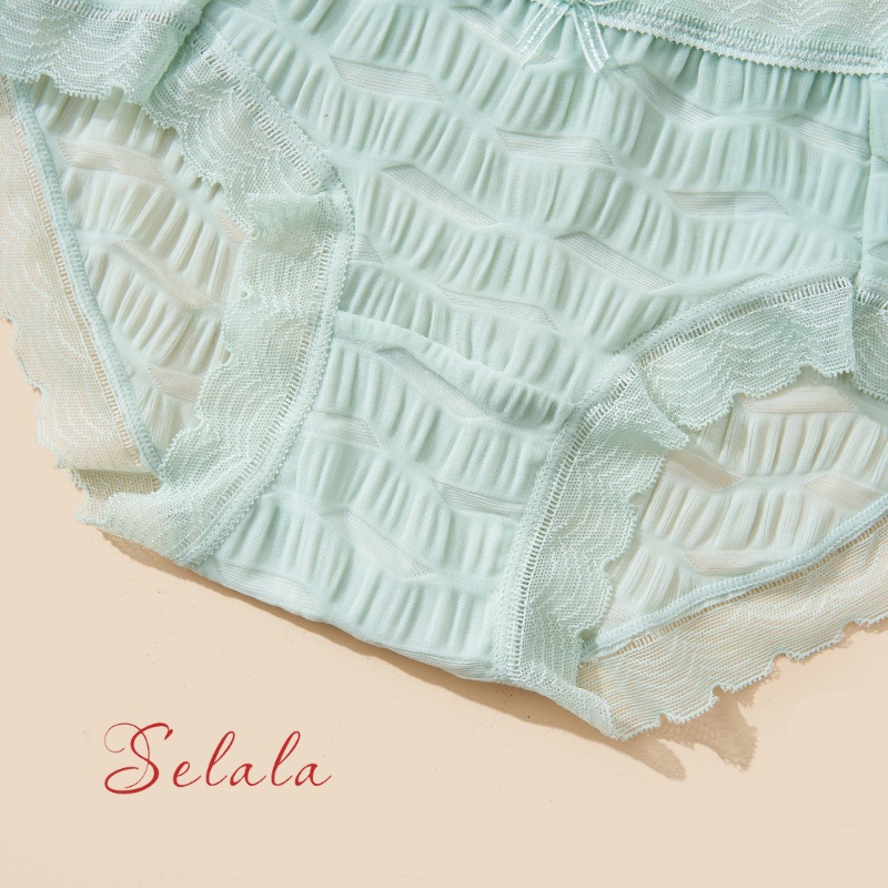Quần Lót Nữ Selala Ren Nhún Phối Nơ Thông Thoáng Sexy QR15