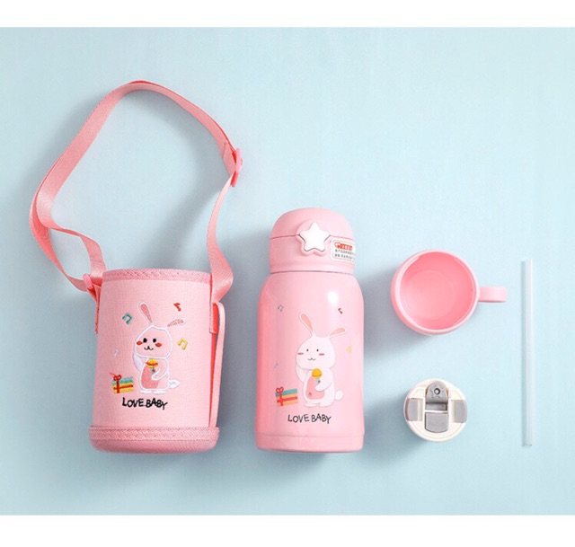 [HÀNG CHÍNH HÃNG - FREE SHIP] Bình Giữ Nhiệt Cao Cấp Love Baby 500ml Có Ống Hút Nước Cho Bé, Bình Giữ Nhiệt An Toàn