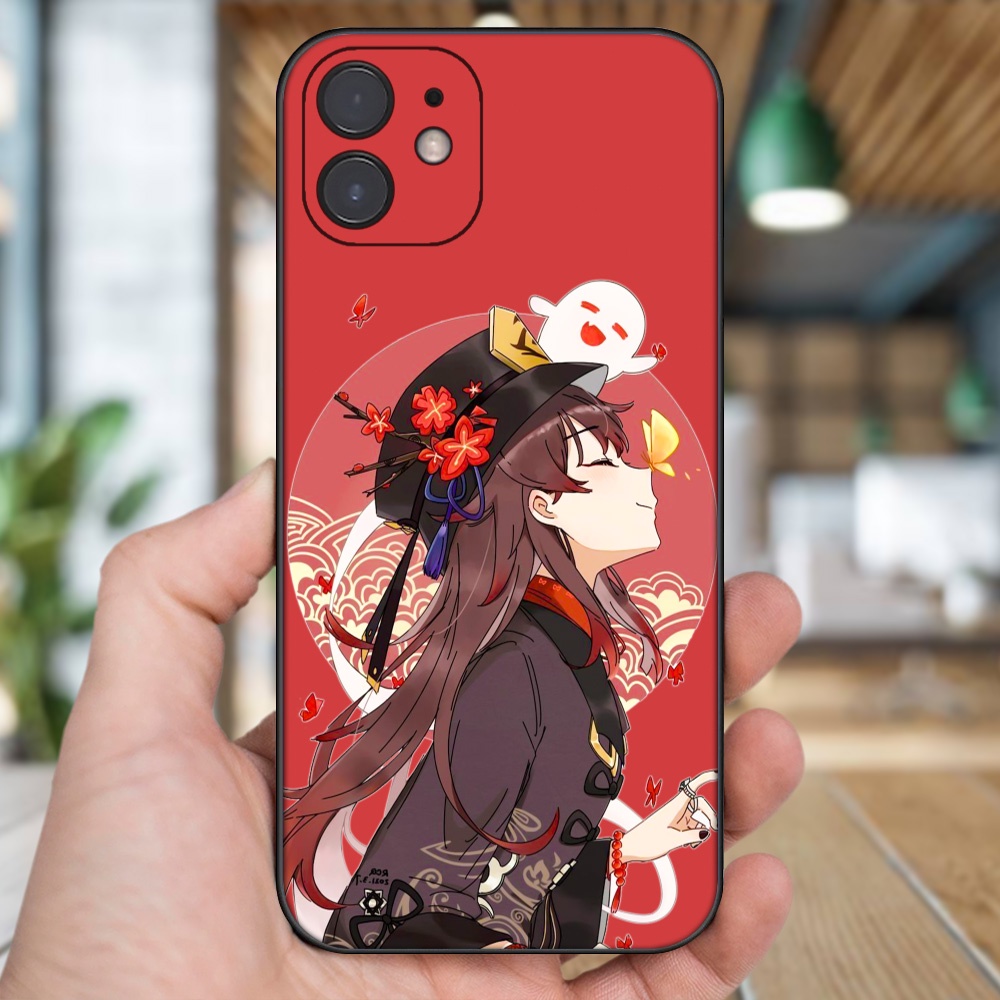 Ốp lưng iPhone 12 dẻo đen cạnh vuông in hình Hutao Genshin Impact