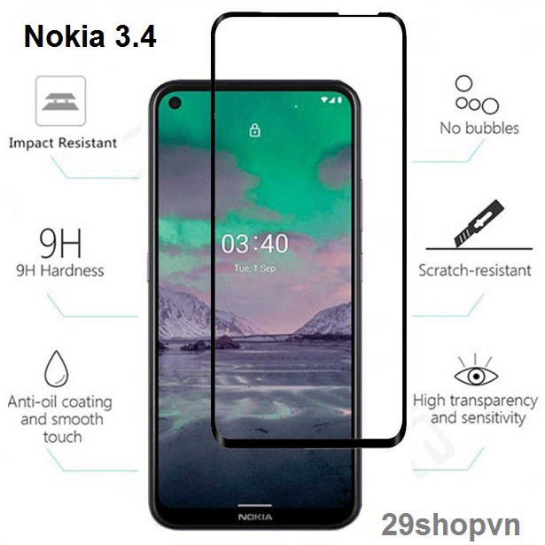 Kính cường lực full màn Nokia 3.4