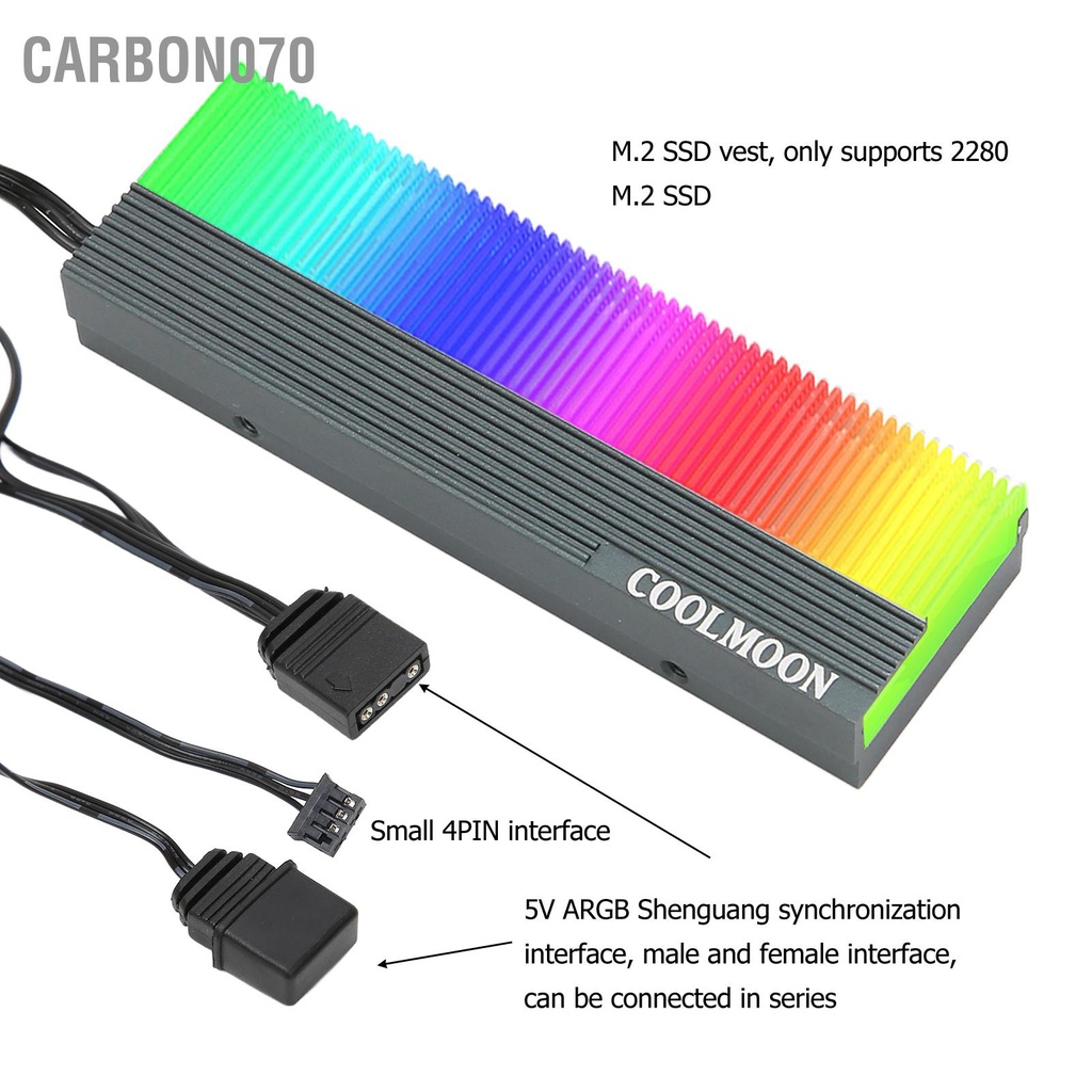 Carbon070 Tản nhiệt trên đĩa cứng Giao diện kép Làm mát tản SSD 5V 3 chân M.2 làm cho 2280 với tấm