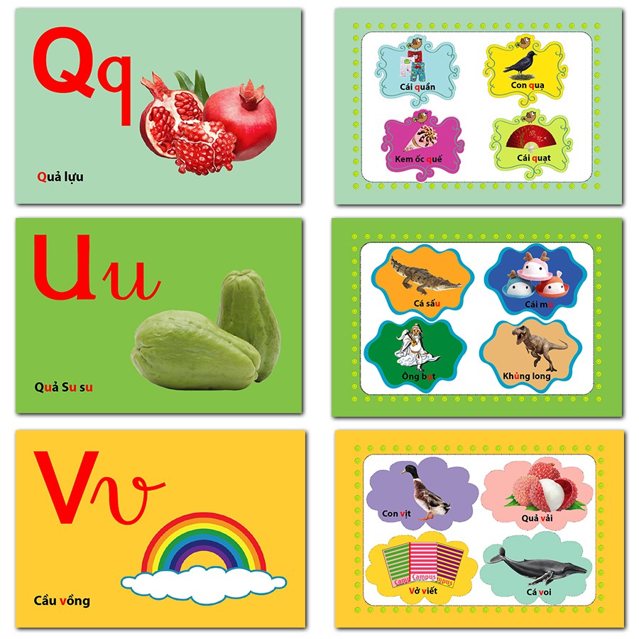 30 Thẻ Flash Card Thông Minh- Bé Nhận Biết Thế Chữ Cái Tiếng Việt, Thẻ in 2 Mặt, Kích Thước 11x16 cm, Độ Tuổi 3 - 6