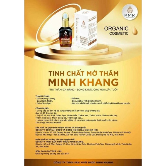 Tinh chất Xóa mờ thâm Minh Khang, Xoá thâm Sẹo,thâm mắt, thâm môi,thâm nách,thâm mụn - Chính Hãng