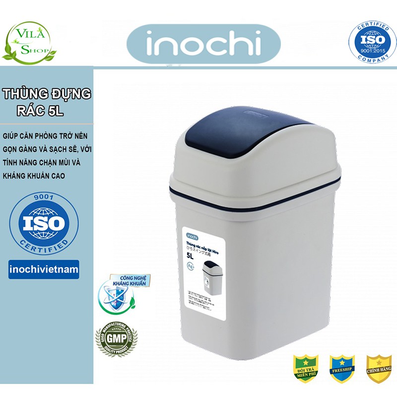 Thùng Rác Nhựa Nắp Lật, Thùng Rác Thông Minh 5L Inochi, Làm Sọt Rác Văn Phòng, Khách Sạn, Đựng Rác Gia Đình