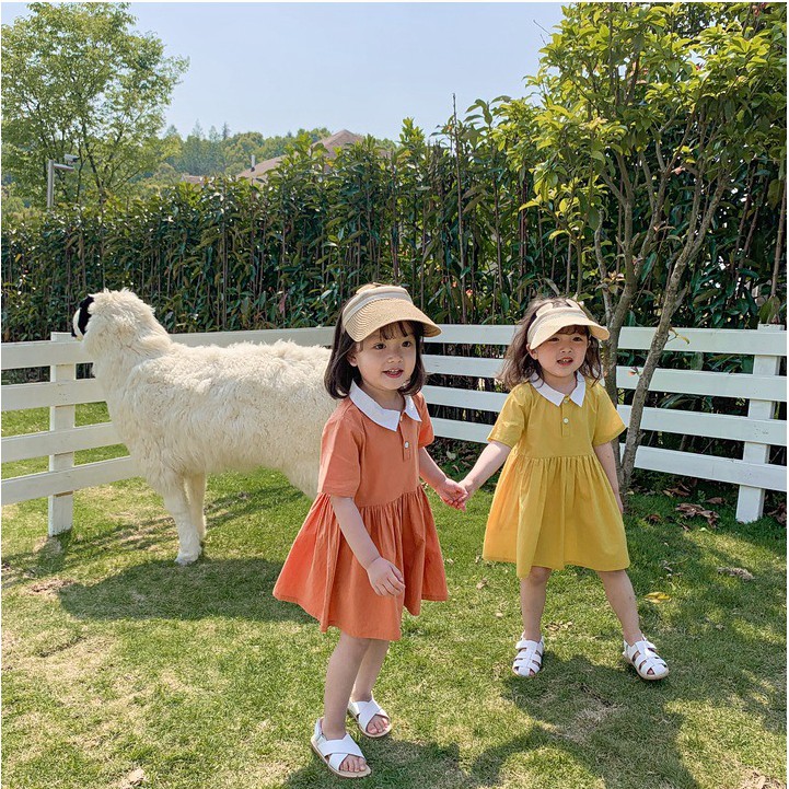 Váy bé gái có cổ màu cam