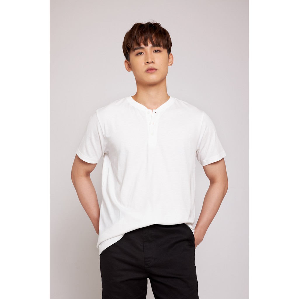 Áo Thun Nam BOO Dáng Basic 100%Cotton Cổ Cúc Henley