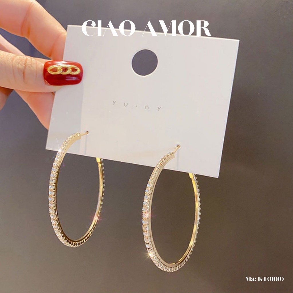 Khuyên tai nữ, Bông tai tròn to đính đá Trang sức ciao Amor - KT0110