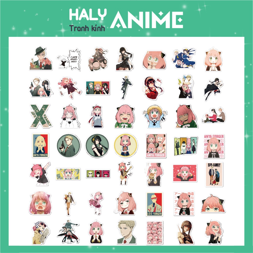 Hình dán sticker anime Spy x Family, set stiker Anya cute, dễ thương dán mũ bảo hiểm, vali, laptop, chống nước