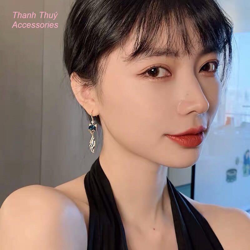 Bông tai hợp kim xi mạ bạc 925 hồ ly xanh may mắn tình duyên phiên bản hàn Quốc