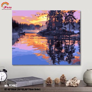 Tranh tô màu theo số sơn dầu số hóa - Hoàng hôn bên hồ PC4067