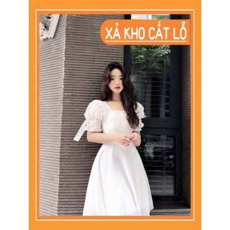 [Quần Áo Hot] Đầm trắng dự tiệc 4 nút cườm tay nơ xinh xắn | BigBuy360 - bigbuy360.vn