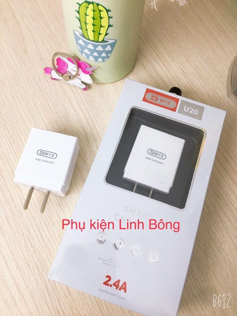 Củ sạc nhanh 2 cổng 2.4A BYZ -Chính hãng - Bảo vệ dòng điện