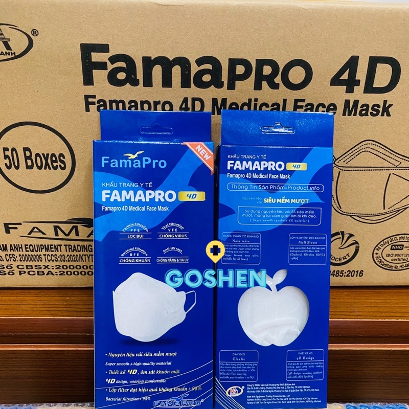 (HỘP 10CAI - FAMAPRO 4D) Khẩu trang y tế kháng khuẩn cao cấp 3 lớp FAMAPRO 4D