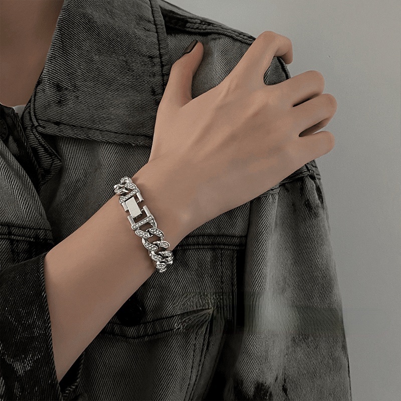 Vòng tay đôi đính kim cương Cuba hợp thời trang hip-hop độc đáo 19A1448