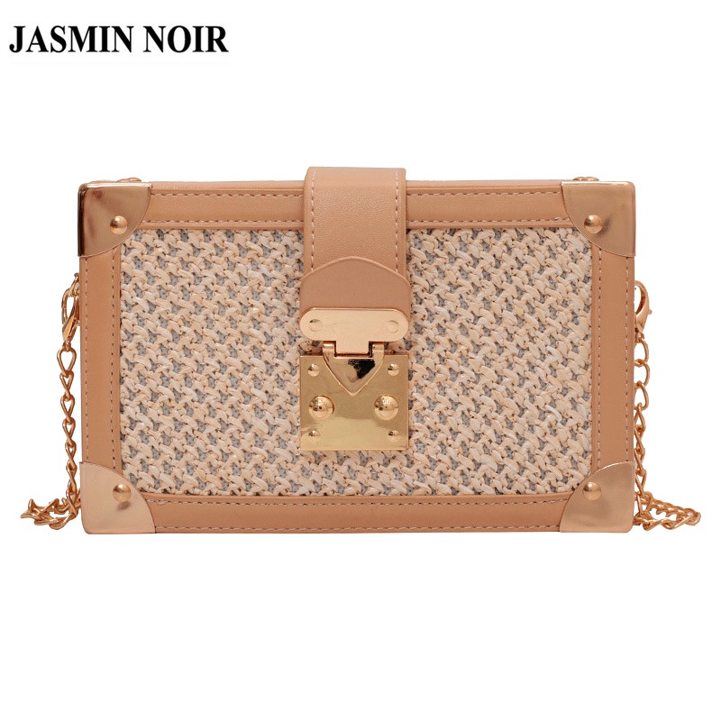 Túi cói JASMIN NOIR Đeo Chéo Phối Quai Xích Thời Trang Trẻ Trung Cho Nữ