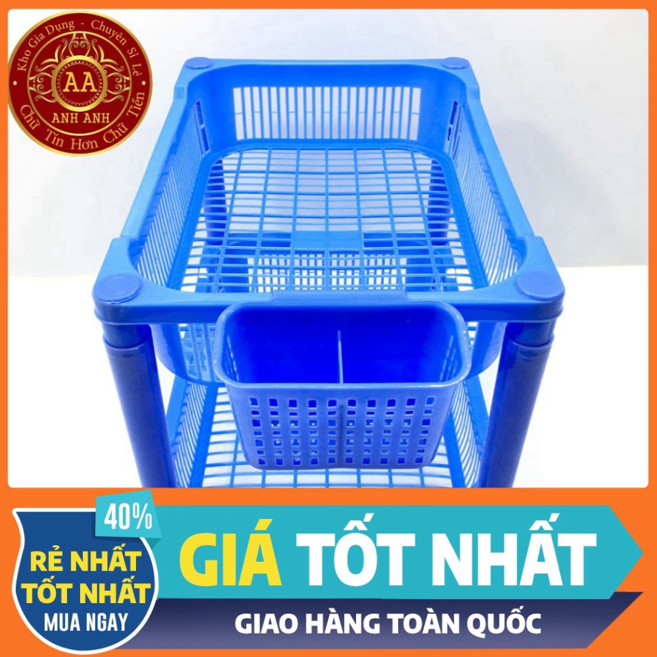 Giá để bát⚡️FREESHIP⚡️ Kệ bát nhựa 2 3 tầng Việt Nhật màu xanh có ống đũa.Kệ để đồ đa năng.