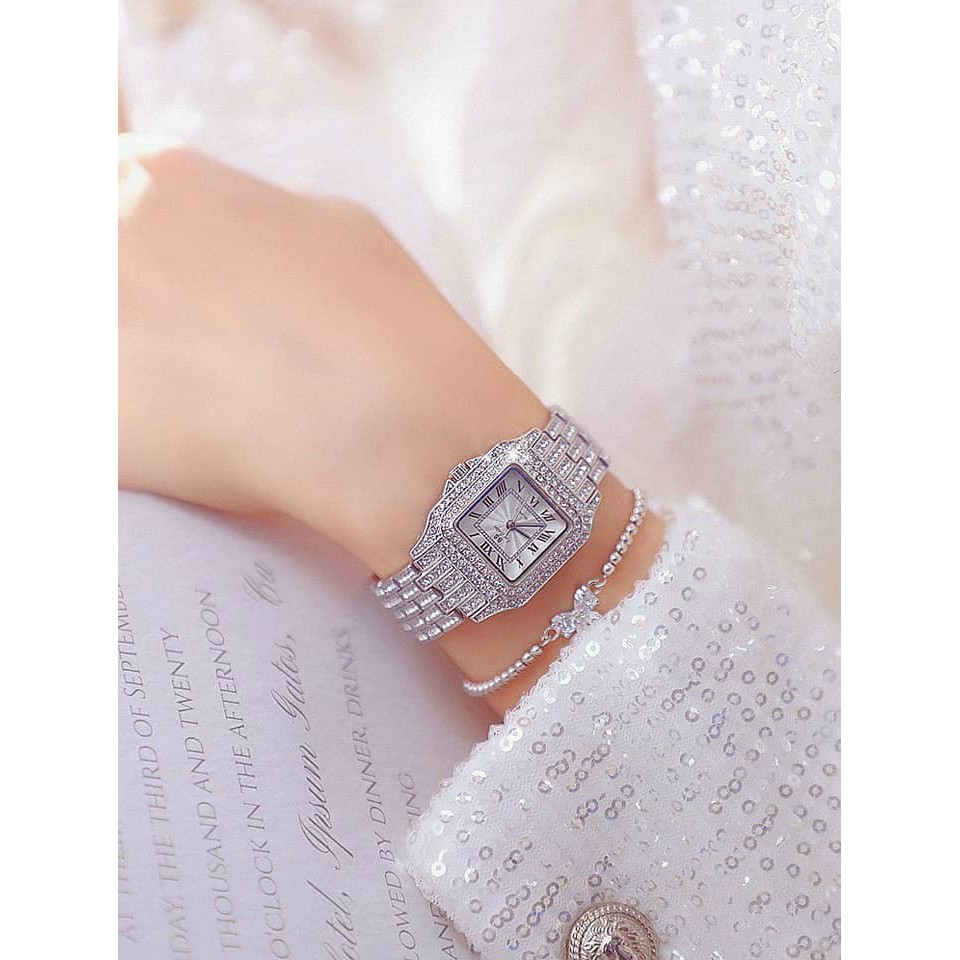 Đồng hồ nữ mặt vuông, đồng hồ nữ dây kim loại đính đá chính hãng BEE SISTER, thời trang cao cấp, giá rẻ