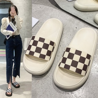 Dép đế bánh mì nữ kẻ caro đế cao su non 4cm hot 2022, dép bánh mì quai ngang ulzzang shoes đi học đi chơi